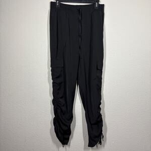 Superdown Womens Medium Ruched Ankle Drawstring Cargo Pants Black Pockets